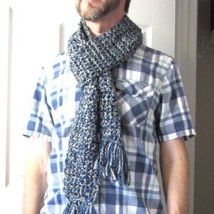 Denim Blue Scarf 94x5 Long Chunky Handmade Crochet Hand Knit Made in USA NWT
